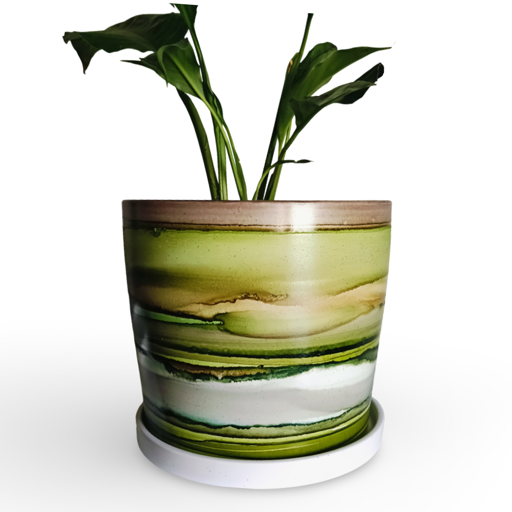 GLOW IN THE DARK Alcohol Ink planter pot with tray - POT #26