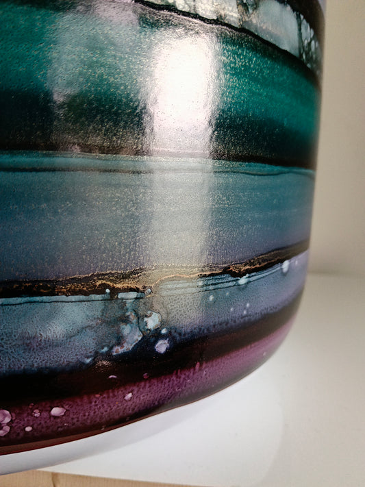 Alcohol Ink metal planter pot - POT #71