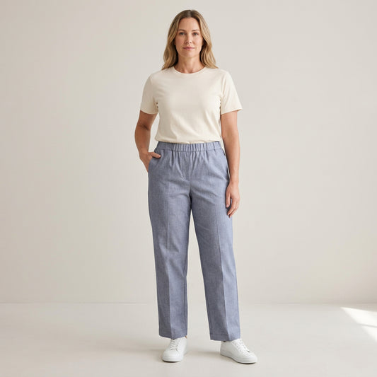 Women's Handmade Pants - Sky Herringbone