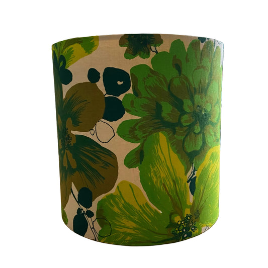MCM Copper & Cream Ceramic Table Lamp with Vintage Green Floral Shade
