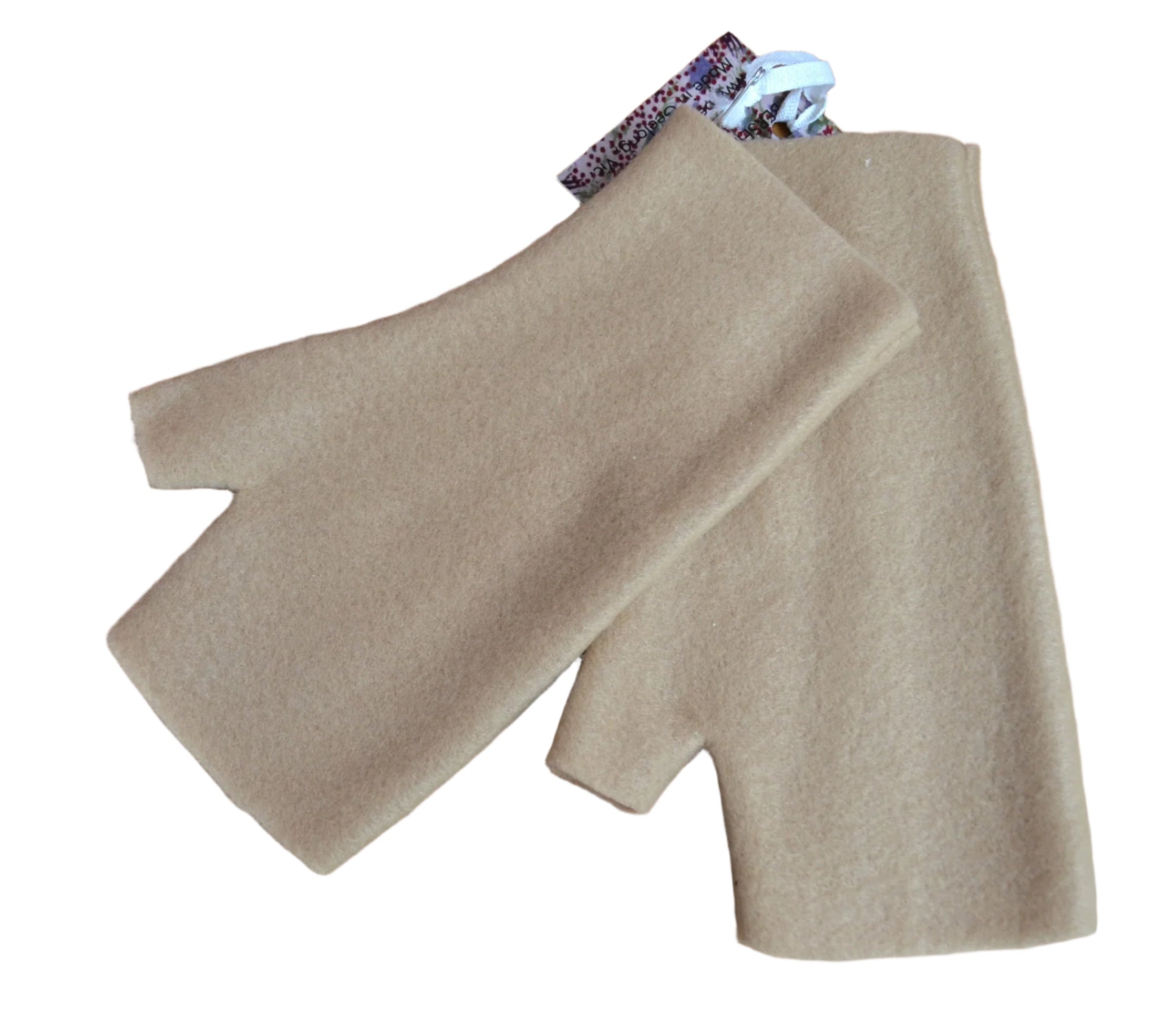 a pair of Tan Fleece fingerless gloves