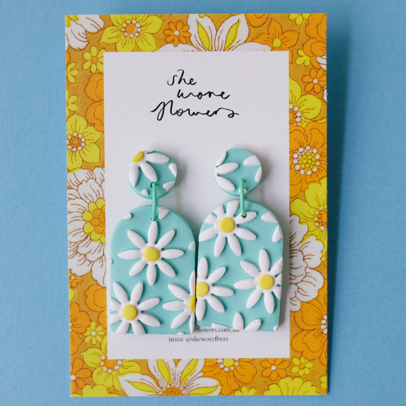 Floral Polymer Clay Arch Dangle Earrings