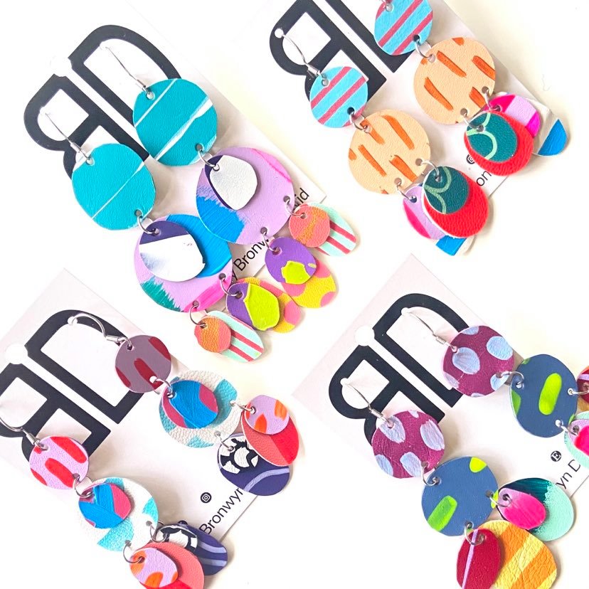 Hand painted leather bold statement earrings - The Juno