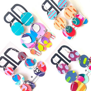 Hand painted leather bold statement earrings - The Juno