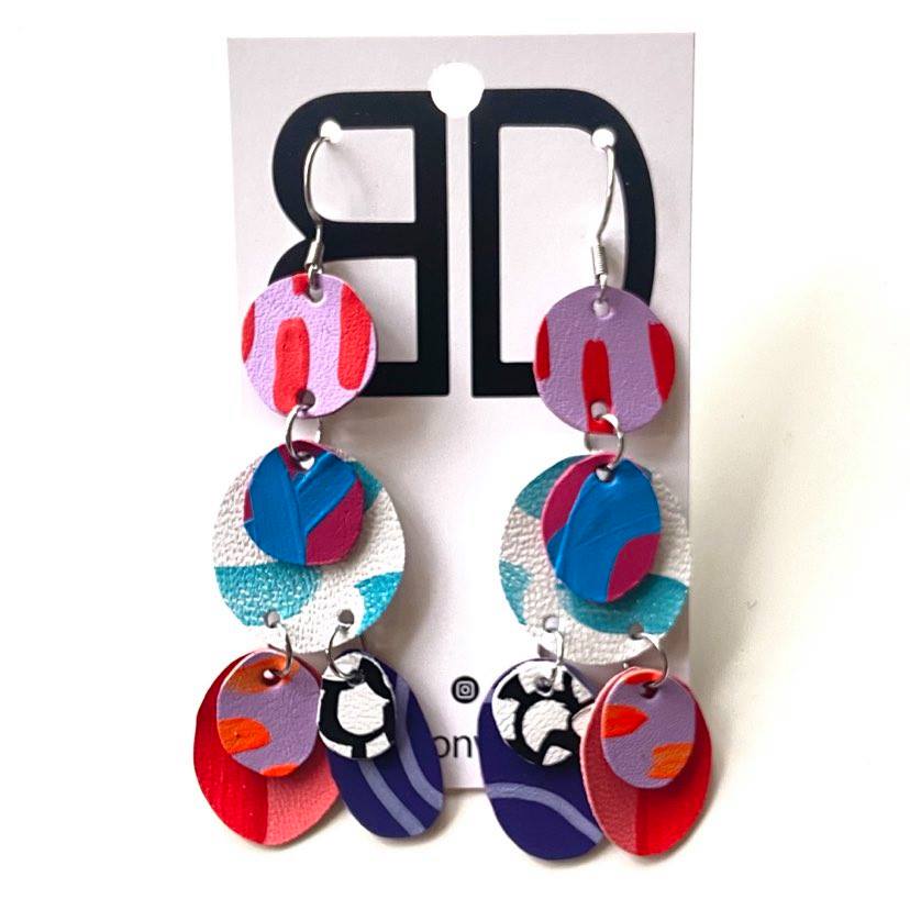 Hand painted leather bold statement earrings - The Juno