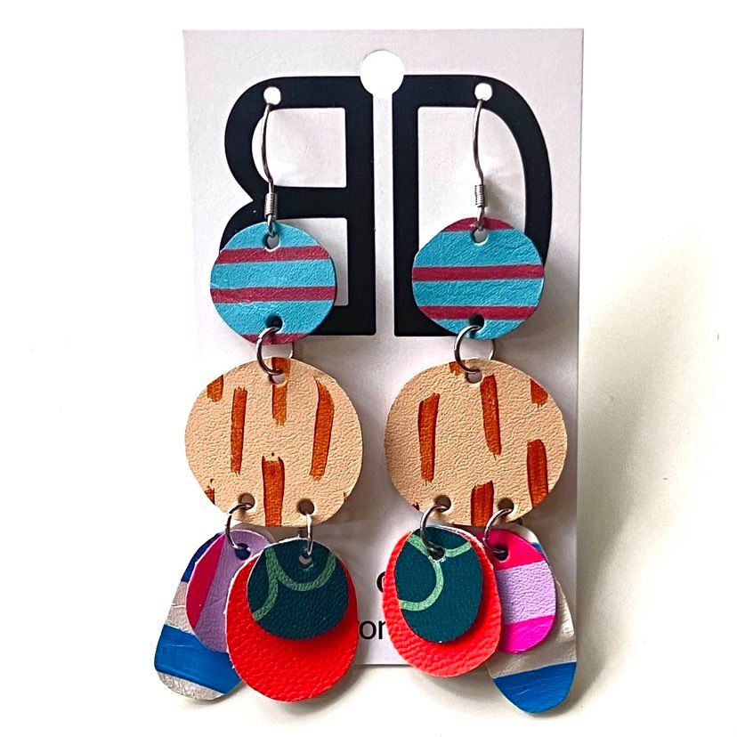 Hand painted leather bold statement earrings - The Juno