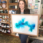 Hand-painted Original Fluid Framed Artwork - A2 Blue & Purple **ON SALE**