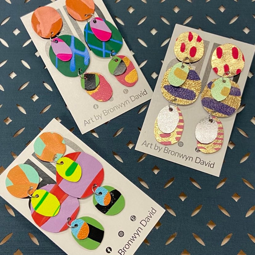 Hand painted leather earrings - The Droplet
