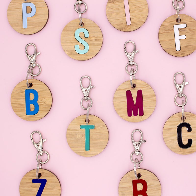 Initial Personalised Alphabet Letter Laser Cut Timber Keyring