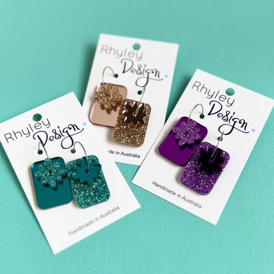 Mismatch Mirror Glitter Earrings - square