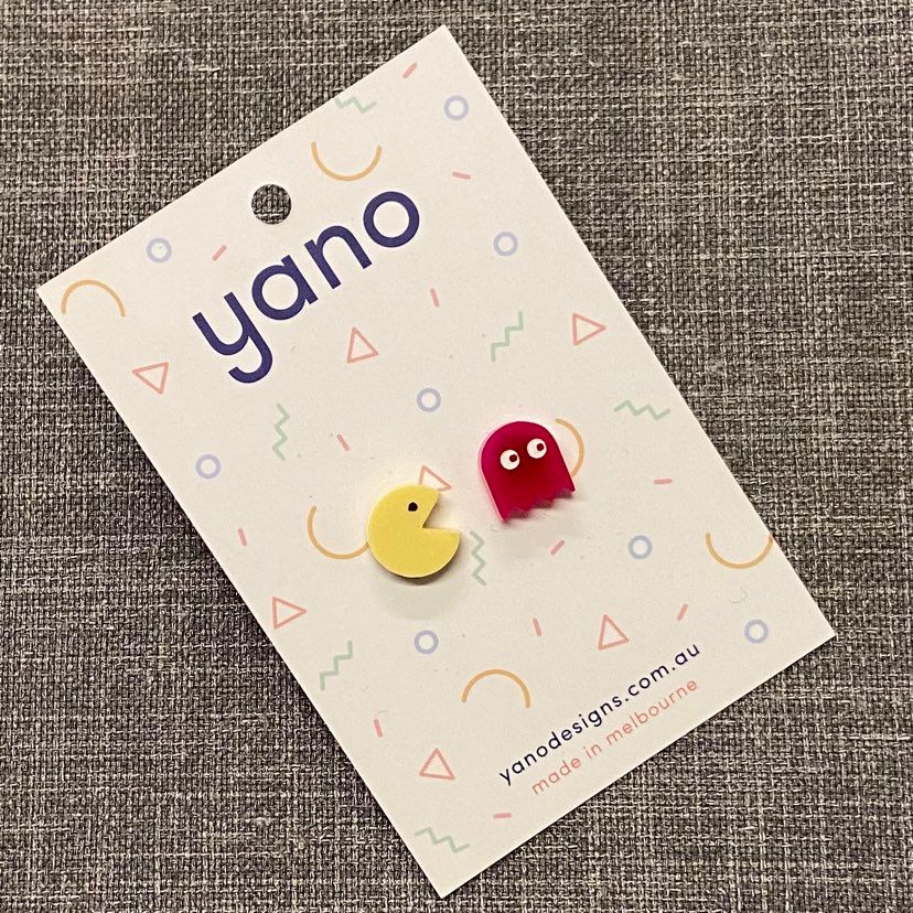 Pac-Man Laser Cut Stud Earrings