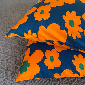 Pillow Case Set - Tangerine & Jade Flowers  (set of 2)