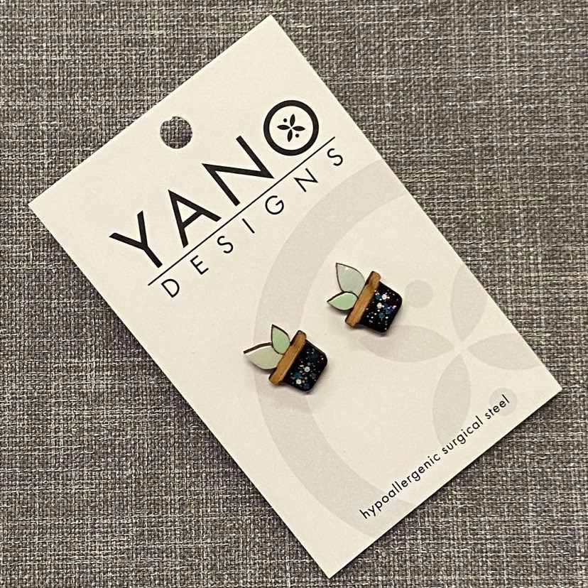Mini Pot Plant Laser Cut Stud Earrings