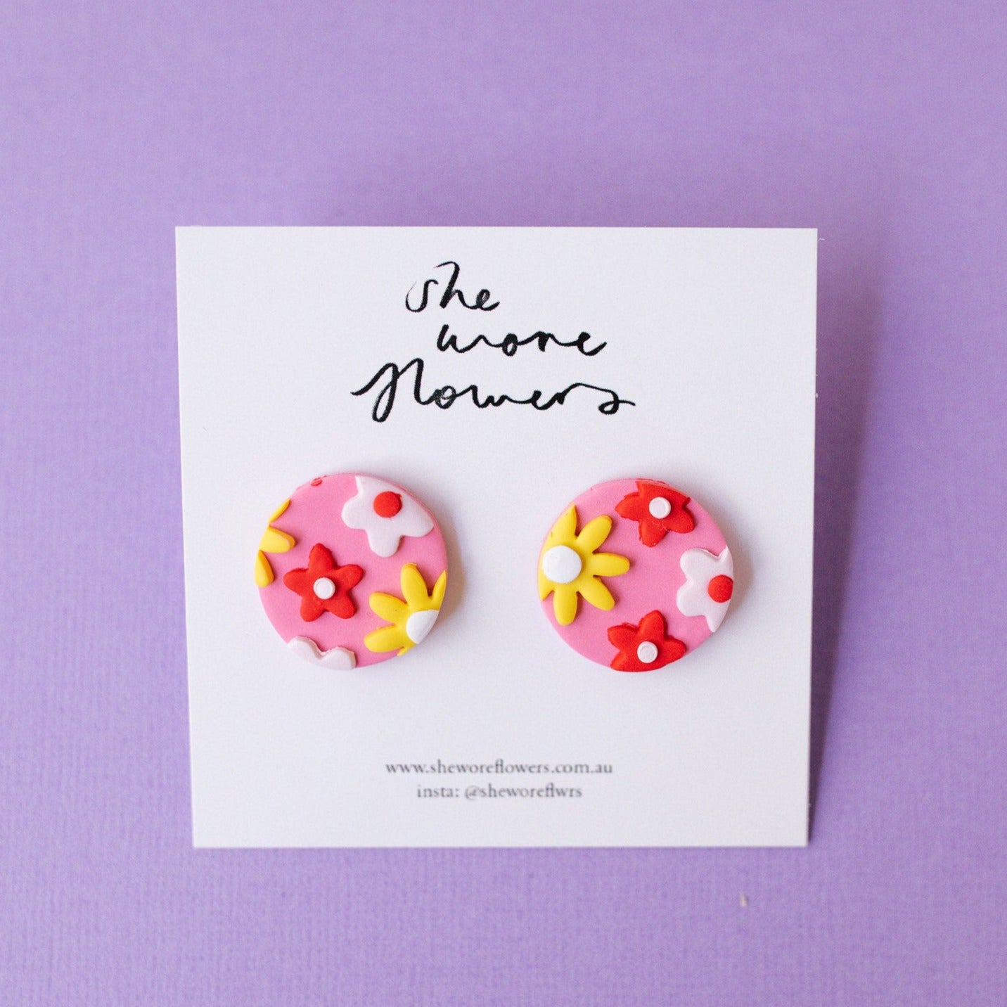 Floral Polymer Clay Stud Earrings