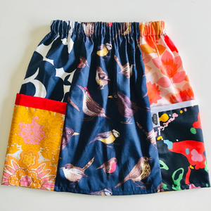 Girls Pocket Panel Skirt - Multi Panel - Navy & Orange