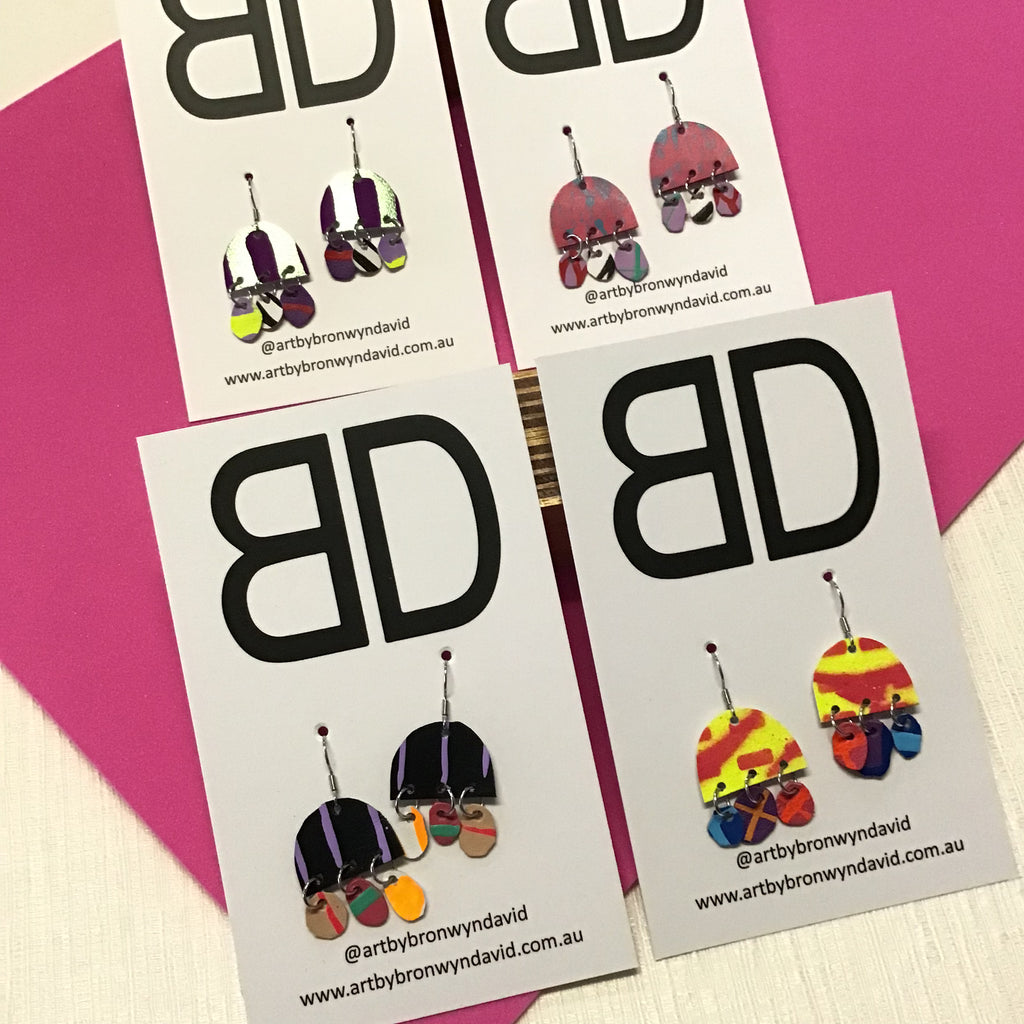 Hand painted leather bold statement earrings - The Mini Dome (with hook)