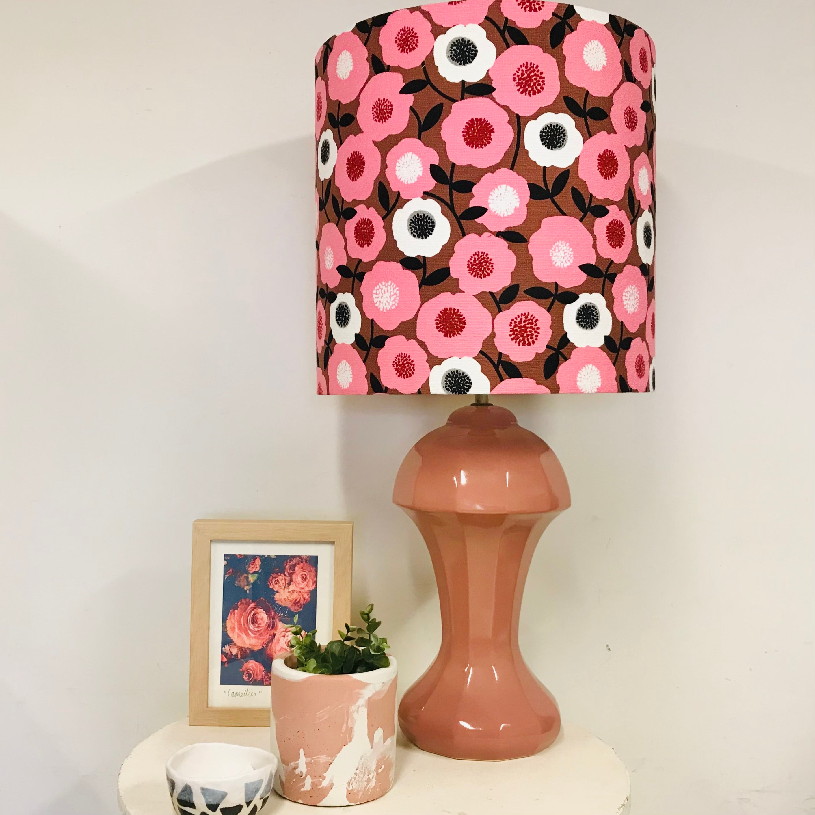 Custom Lamp Shade only - Barkcloth Blooms in Pink