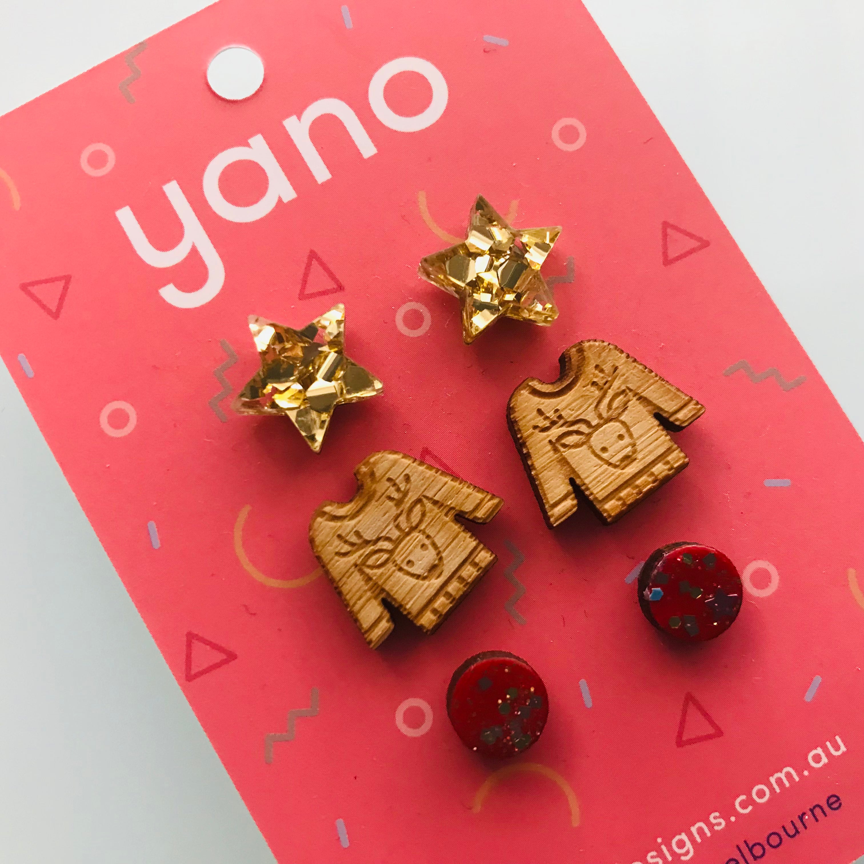 3 Pack of Laser Cut Acrylic CHRISTMAS Stud Earrings - gift pack