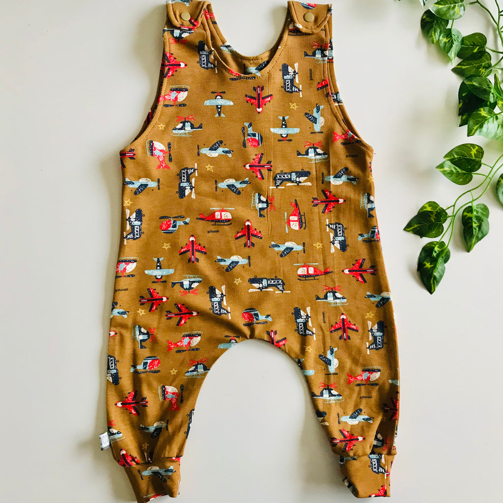 Baby Toddler Long Romper - Tan Planes