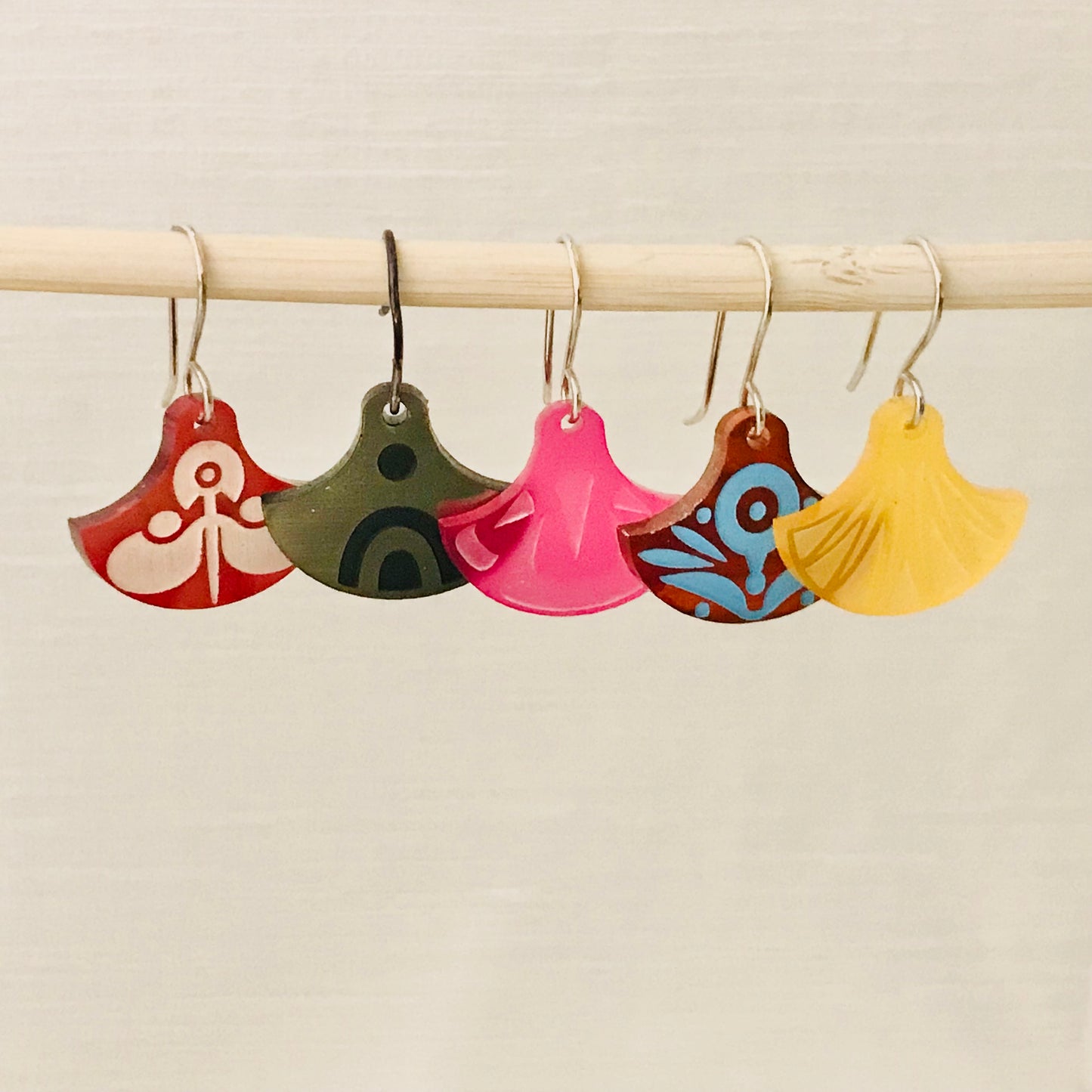 Art Deco Acrylic Earrings - Small Fan Hooks