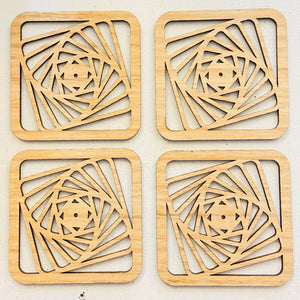 Wood Laser Cut Coasters (set of 4) - Framed Swirl