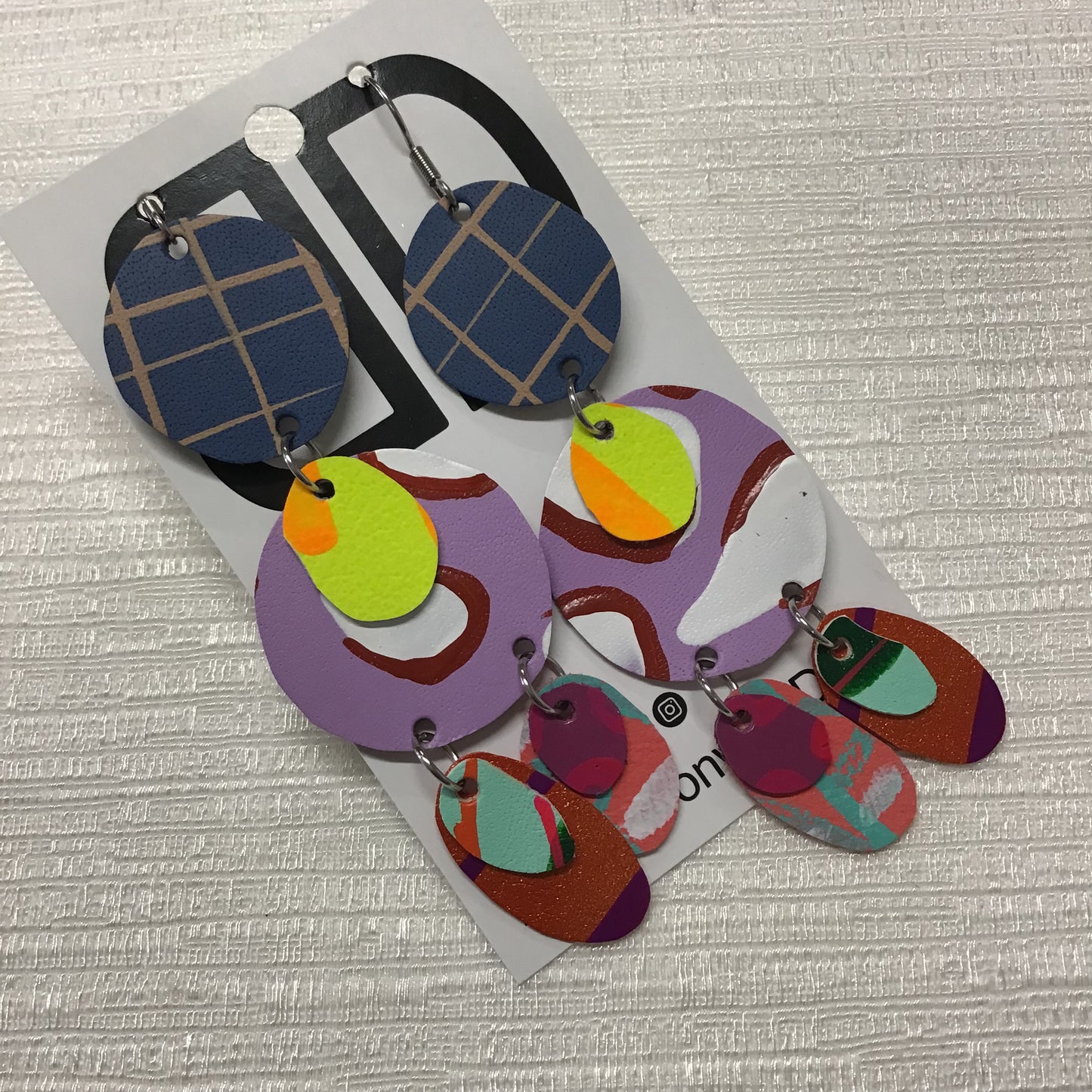 Hand painted leather bold statement earrings - The Juno