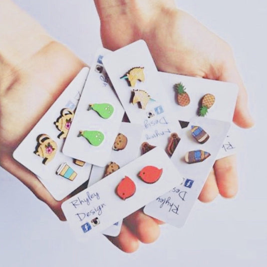 Novelty Studs Earrings - Graphic Wood