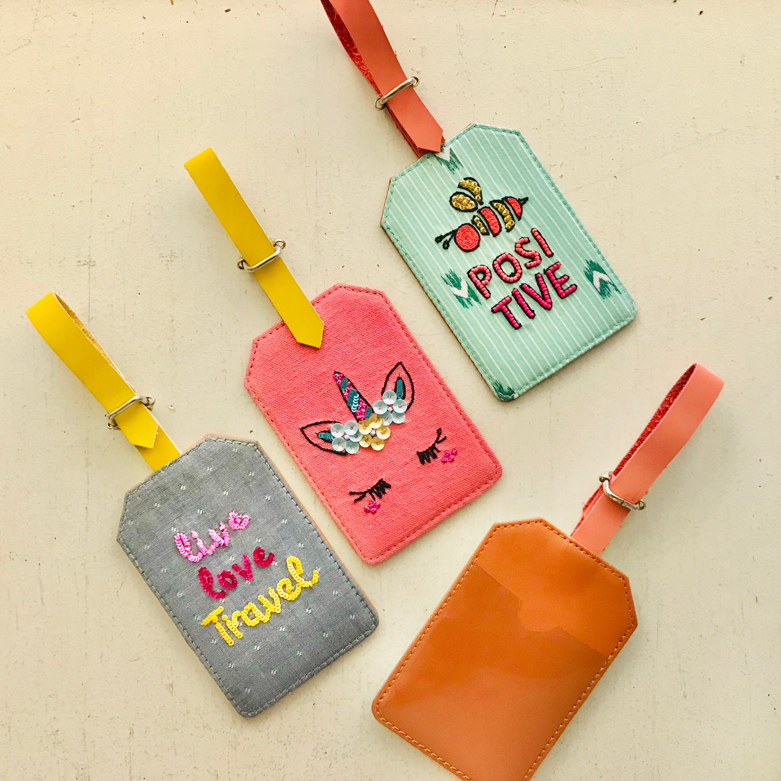 Hand Embroidered Bead Detail Luggage Tags