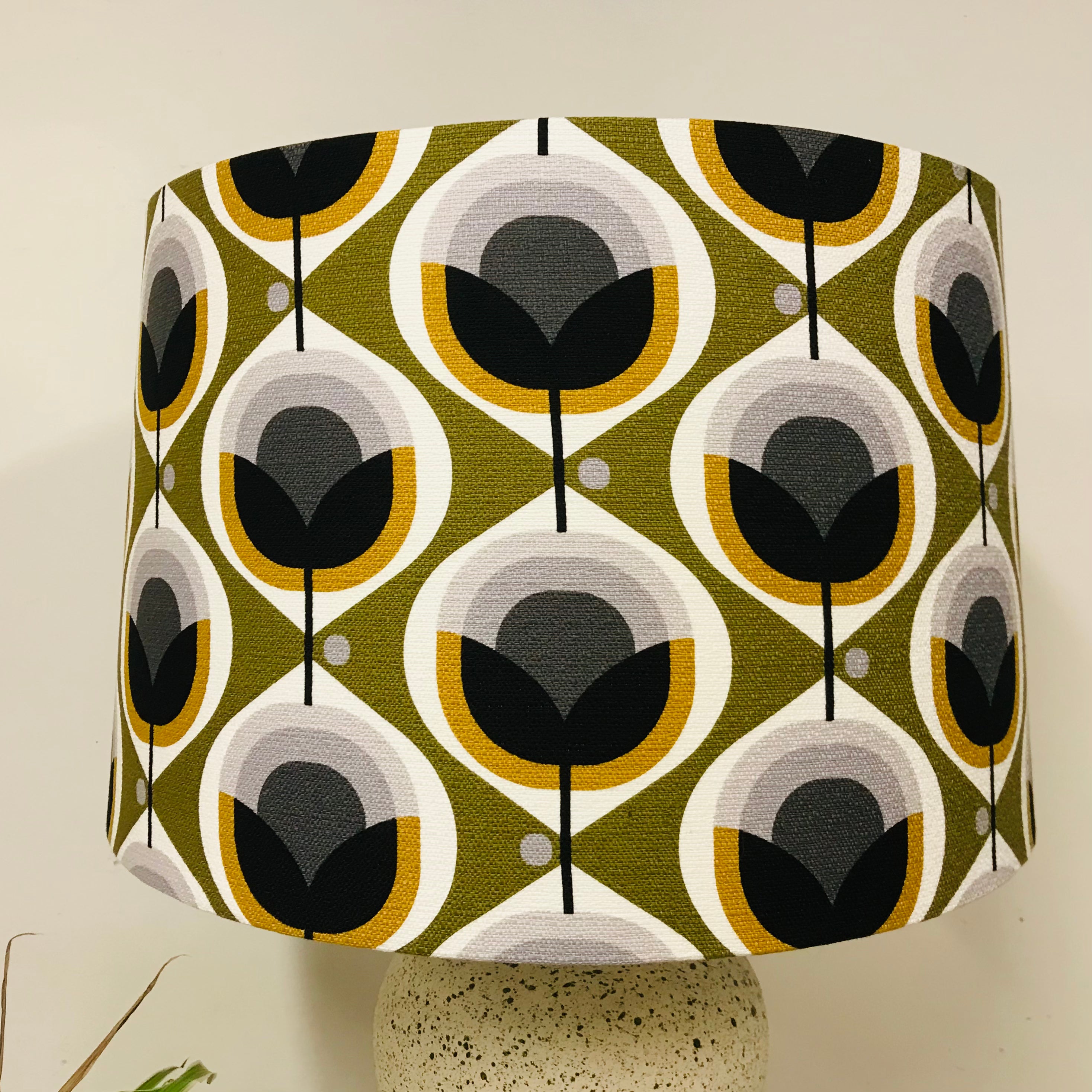Custom Lamp Shade only - Barkcloth Geo Flower in Olive