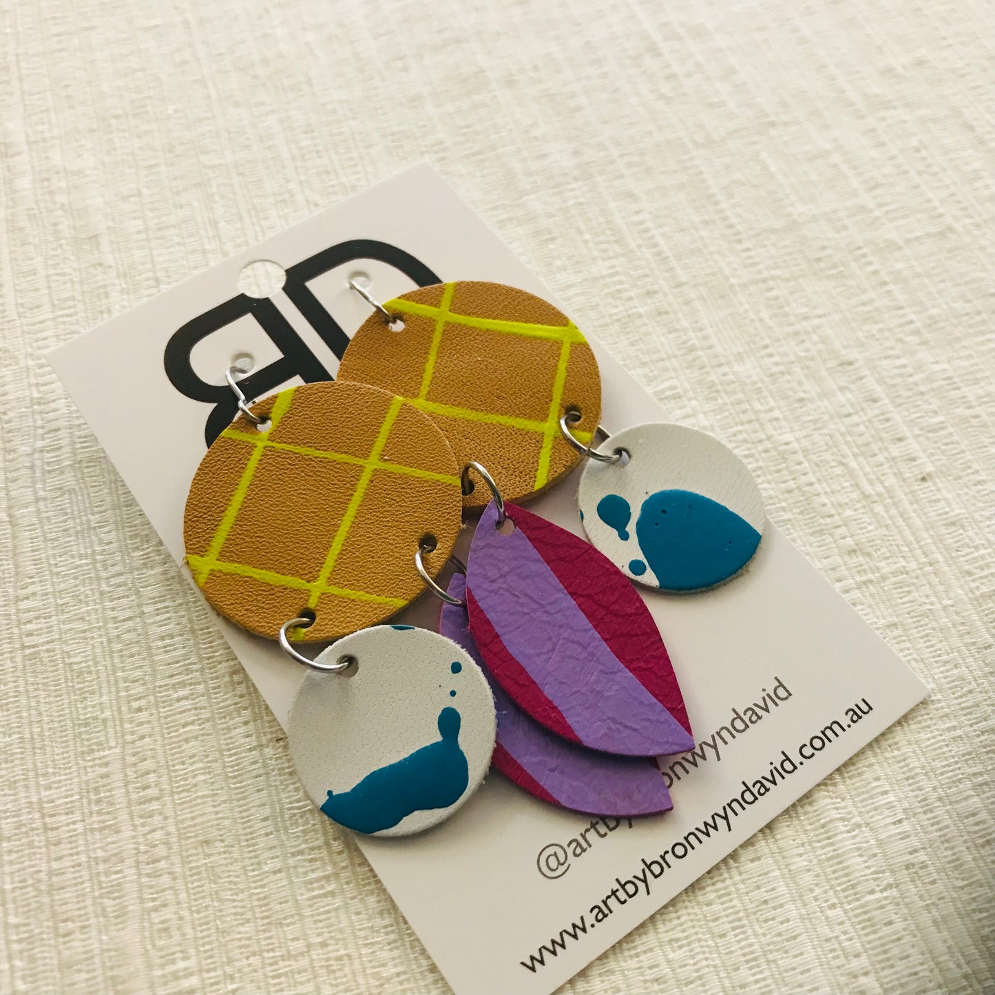 Hand painted leather bold statement earrings - The Gumnut