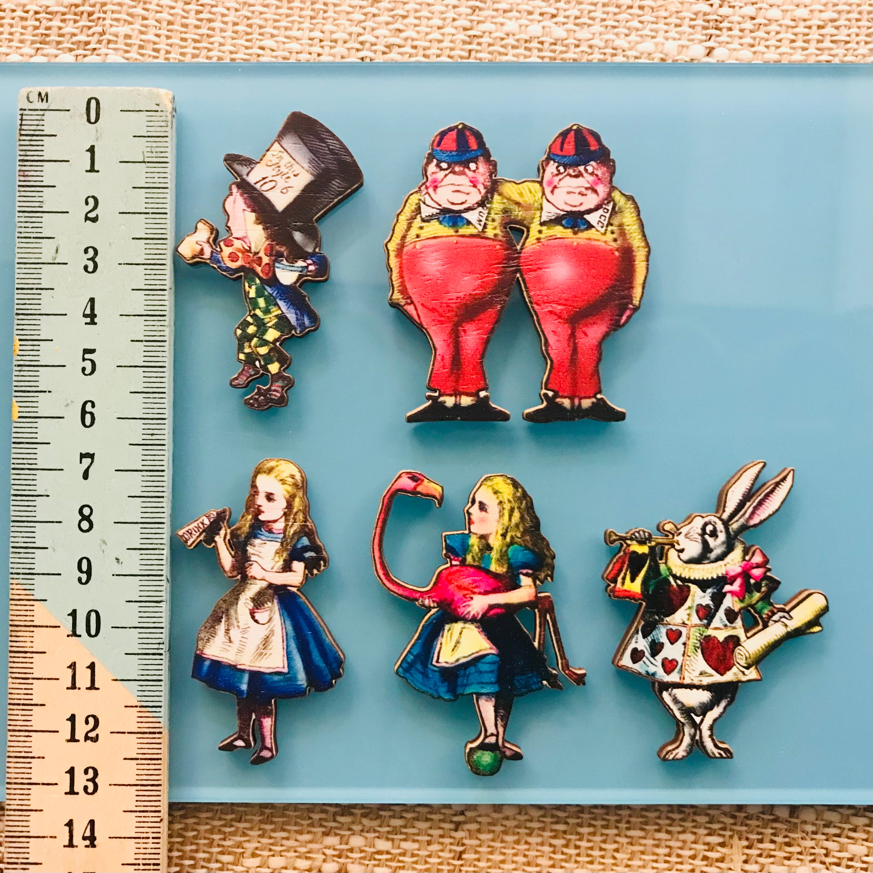 Alice in Wonderland Wood Brooches
