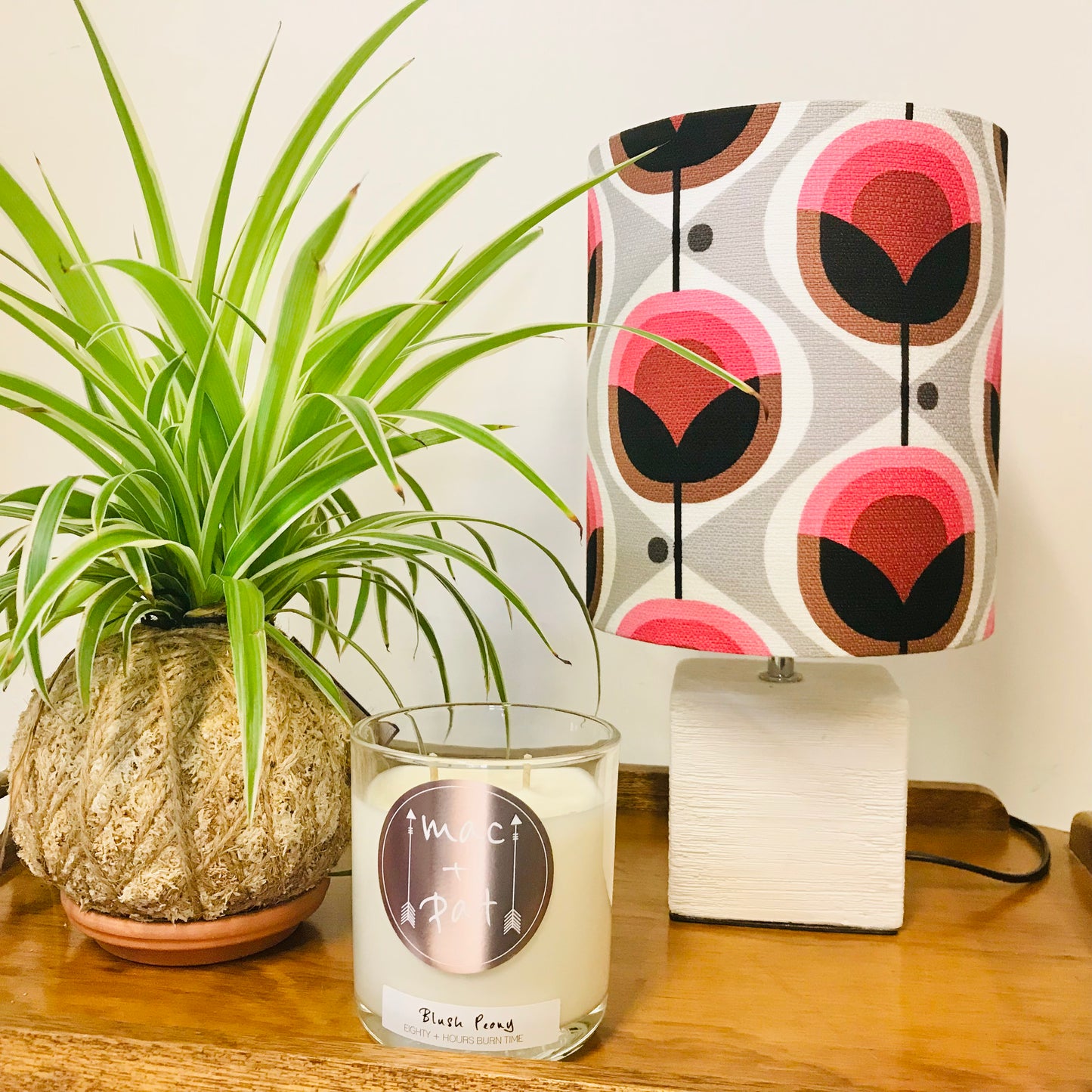 Custom Lamp Shade only - Barkcloth Geo Flower in Pink