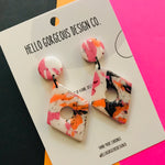 Polymer Clay Handmade Earrings - Pink, Orange & Black Marble