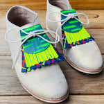 Hand painted leather, faux-leather, perspex & vinyl Shoe Tassel Fringe