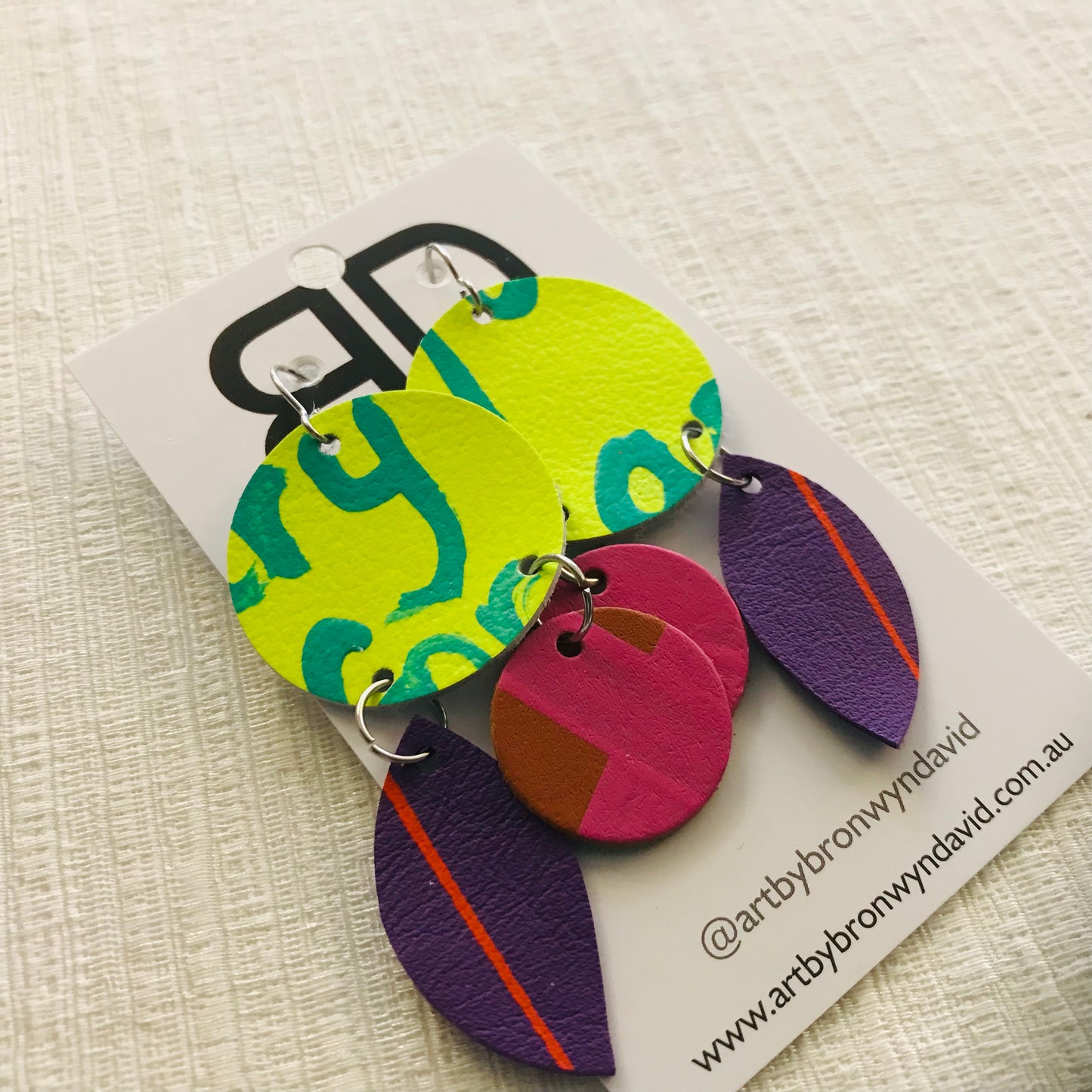 Hand painted leather bold statement earrings - The Gumnut
