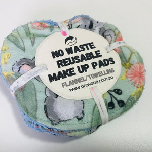 No Waste Reusable Make-up Remover Pads Wipes - flannel / towelling (set of 6)