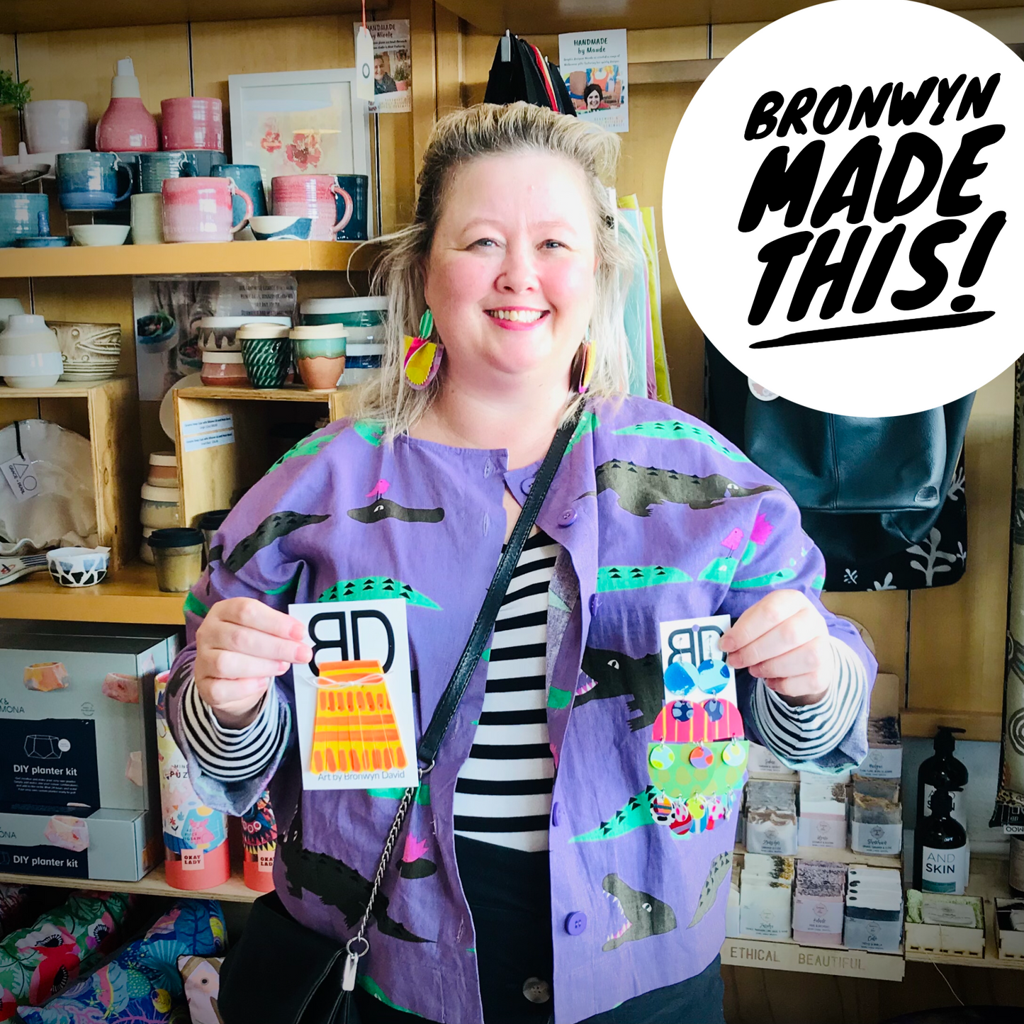 Handmade Painted Leather Earrings - The Buddy