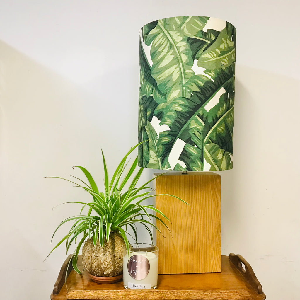 Graphic Linen Leaves Large Table Lamp
