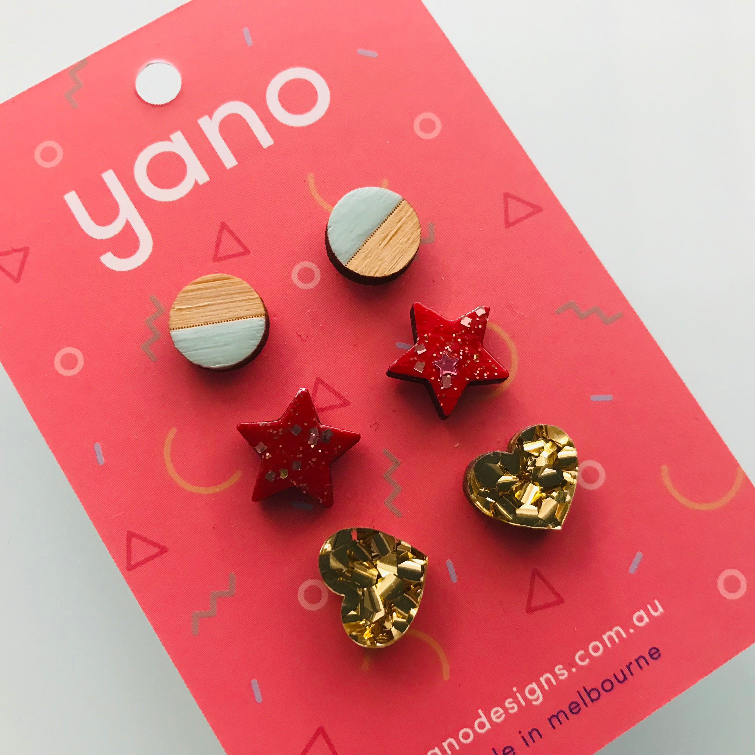 3 Pack of Laser Cut Acrylic CHRISTMAS Stud Earrings - gift pack