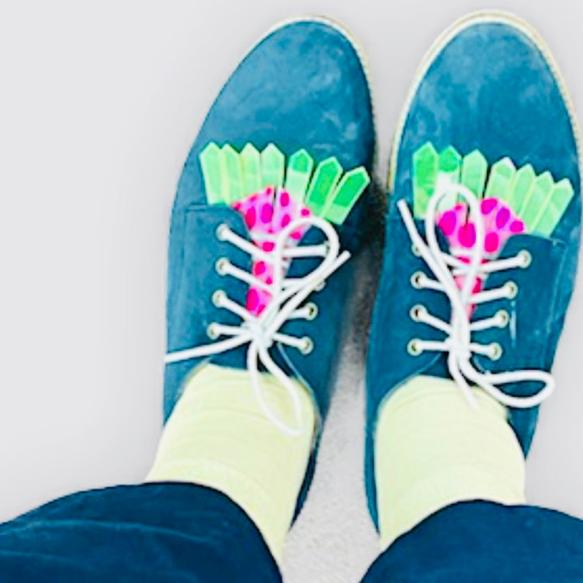 Hand painted leather, faux-leather, perspex & vinyl Shoe Tassel Fringe