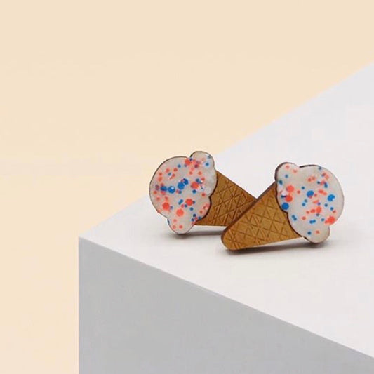 Ice-Cream Laser Cut Timber Stud Earrings