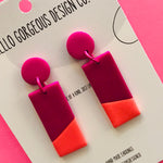 Polymer Clay Handmade Earrings - Raspberry & Fluro Orange Split