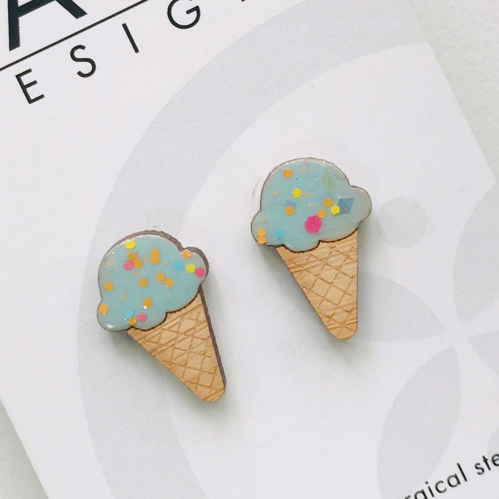 Ice-Cream Laser Cut Timber Stud Earrings