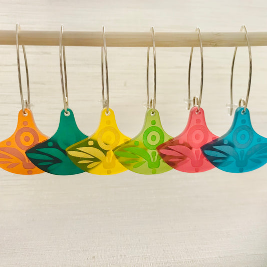 Art Deco Acrylic Earrings - Wide Fan Hook