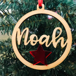 Christmas Personalised Decorations - Lasercut Plywood with Acrylic Star