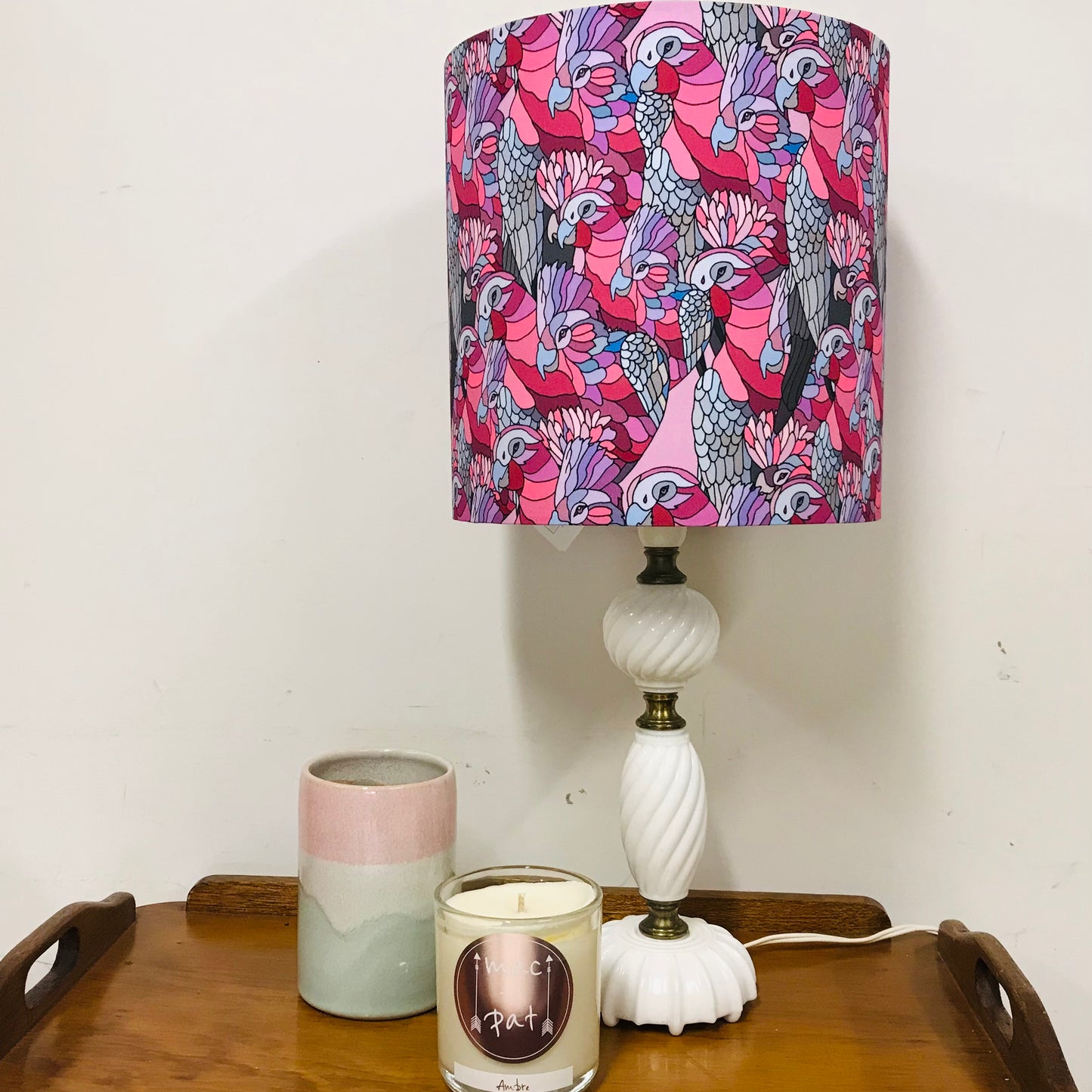 Custom Lamp Shade only - Mauve Fuschia Parrots
