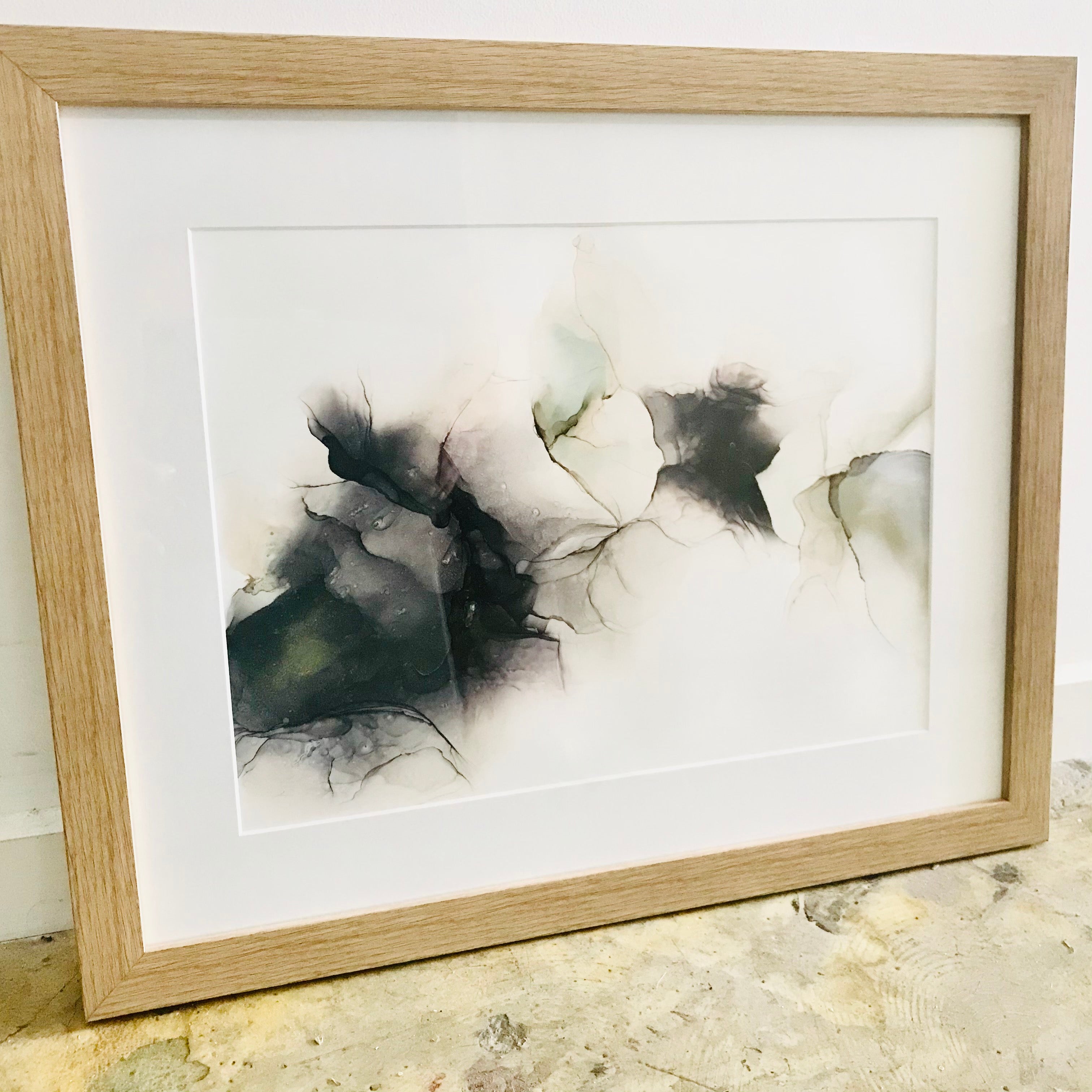 Hand-painted Original Fluid Framed Artwork - A3 Black & Gold **ON SALE**