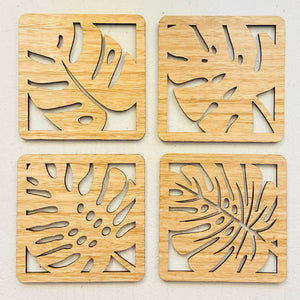 Wood Laser Cut Coasters (set of 4) - Framed Monstera Leaf
