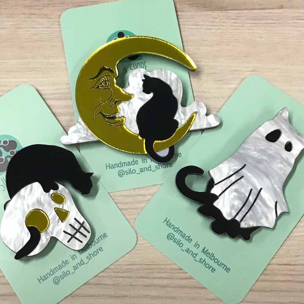 Art Deco Acrylic Brooch - My Cat Likes Halloween Series