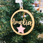 Christmas Personalised Decorations - Lasercut Plywood with Acrylic Star